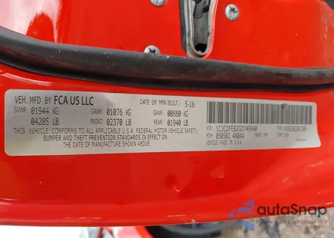 2016 Dodge Dart Gt z USA, uszkodzony, nr VIN 1C3CDFEB2GD749940